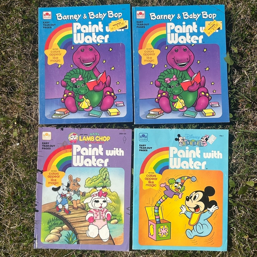 Vintage Golden Books Paint With Water Lot of 4 Barney Mickey Mouse Lamb Chop 90s